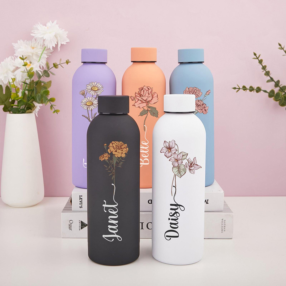 Commuting By Bike - Borraccia Personalizzata con Motivi Floreali, Bottiglia
